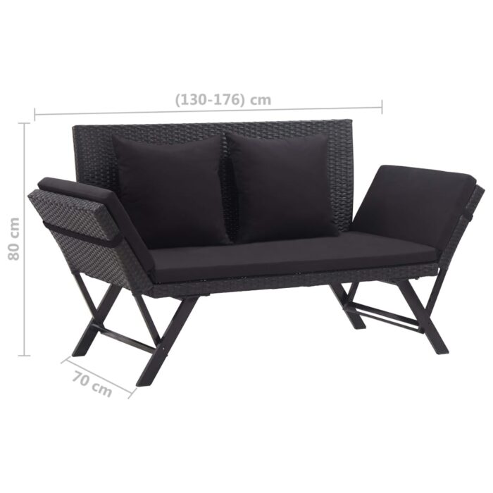 Banc de jardin avec coussins 176 cm Noir Résine tressée – Image 9