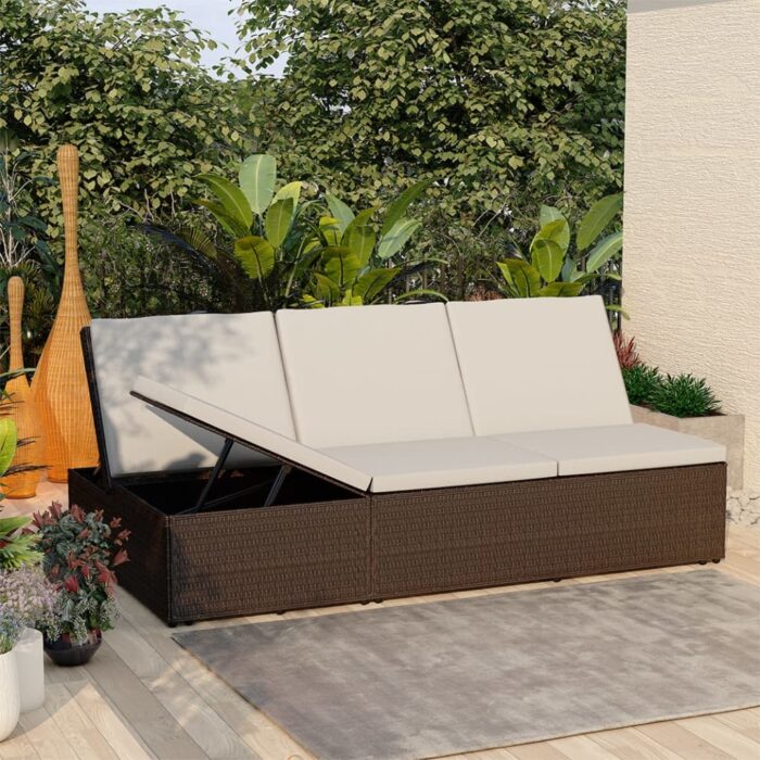 Chaise longue convertible avec coussin Résine tressée Marron – Image 1