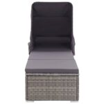 Chaise longue avec auvent et coussin Résine tressée Gris – Image 2