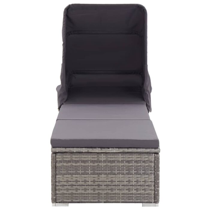 Chaise longue avec auvent et coussin Résine tressée Gris – Image 2