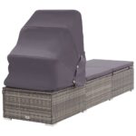 Chaise longue avec auvent et coussin Résine tressée Gris – Image 3