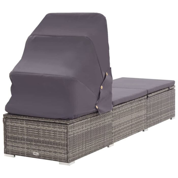 Chaise longue avec auvent et coussin Résine tressée Gris – Image 3
