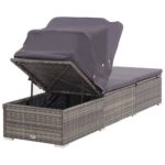 Chaise longue avec auvent et coussin Résine tressée Gris – Image 4