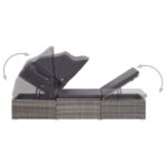 Chaise longue avec auvent et coussin Résine tressée Gris – Image 5