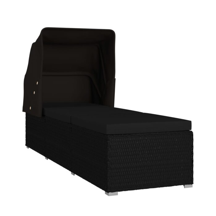 Chaise longue avec auvent et coussin Résine tressée Noir – Image 2