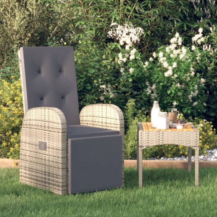 Chaise inclinable de jardin et coussin Résine tressée Gris – Image 1