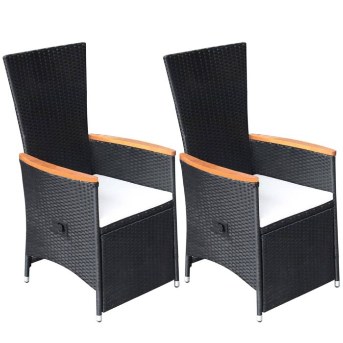 Chaise inclinable de jardin 2pc et coussins Résine tressée Noir – Image 1