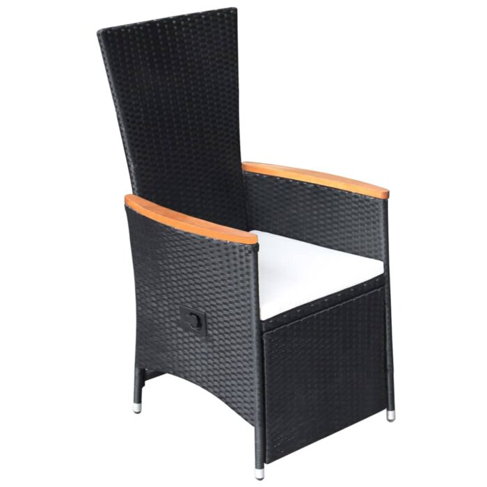 Chaise inclinable de jardin 2pc et coussins Résine tressée Noir – Image 2