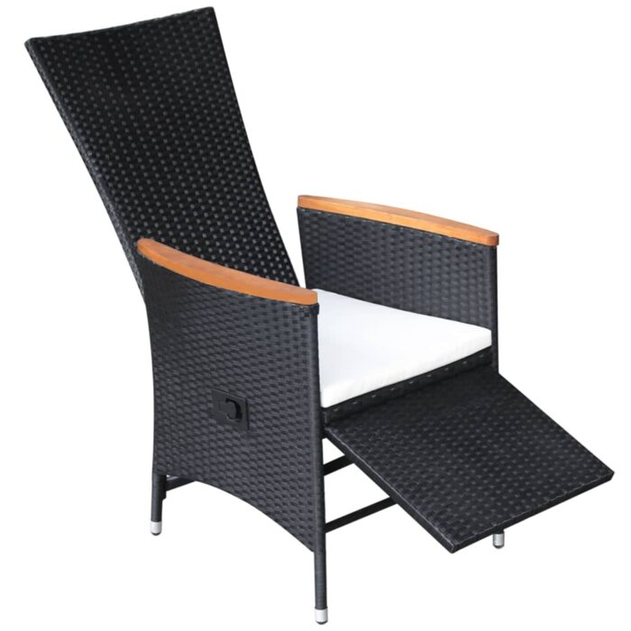 Chaise inclinable de jardin 2pc et coussins Résine tressée Noir – Image 3