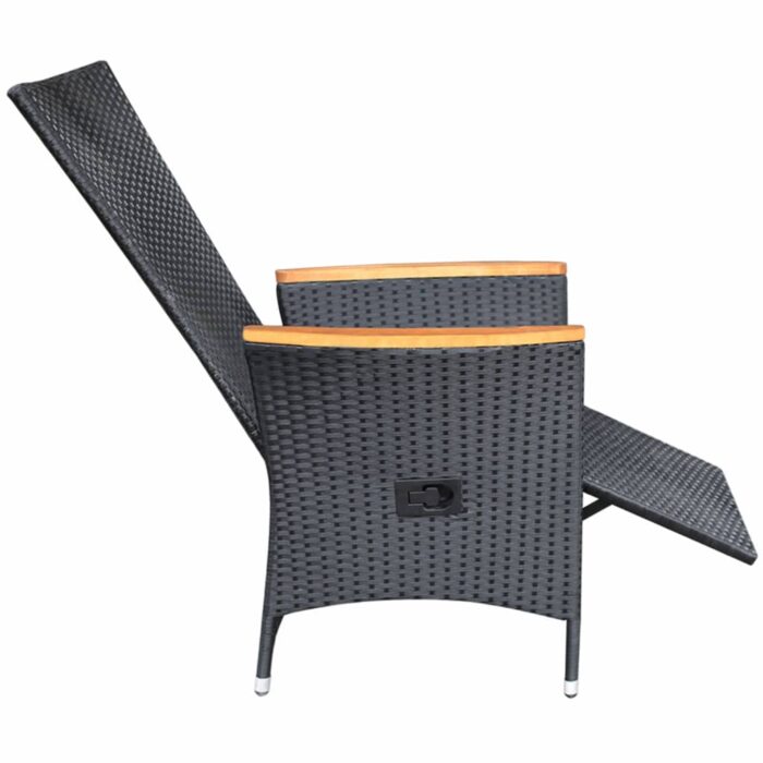 Chaise inclinable de jardin 2pc et coussins Résine tressée Noir – Image 5