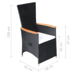 Chaise inclinable de jardin 2pc et coussins Résine tressée Noir – Image 7