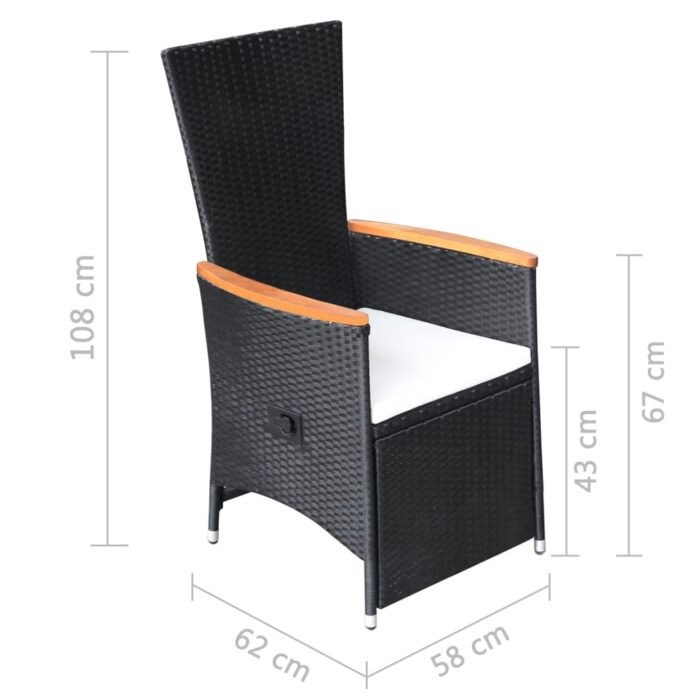 Chaise inclinable de jardin 2pc et coussins Résine tressée Noir – Image 7