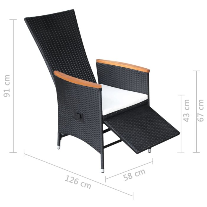 Chaise inclinable de jardin 2pc et coussins Résine tressée Noir – Image 8