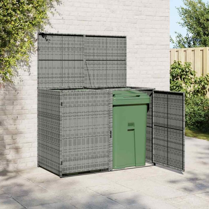 Abri de poubelle double Résine tressée Anthracite 148x77x111cm – Image 1