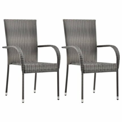 Chaises empilables d'extérieur lot de 2 Gris Résine tressée