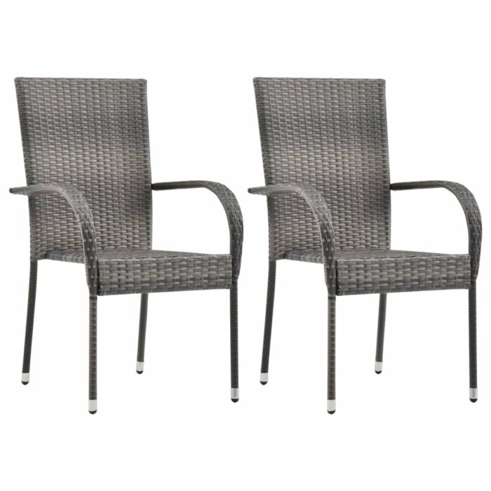 Chaises empilables d'extérieur lot de 2 Gris Résine tressée – Image 1