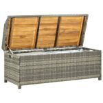 Banc de rangement de jardin 120 cm Résine tressée Gris – Image 2