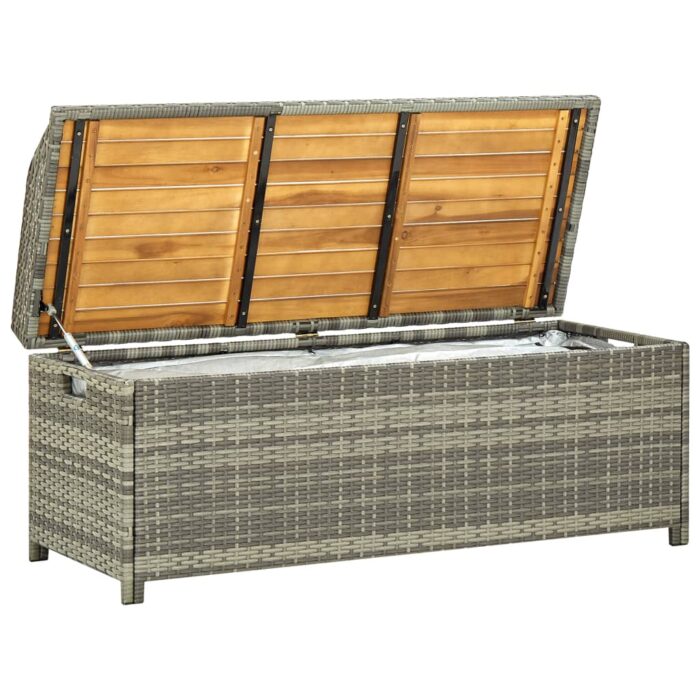 Banc de rangement de jardin 120 cm Résine tressée Gris – Image 2