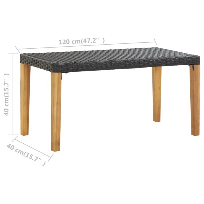 Banc de jardin 120 cm Noir Résine tressée et bois d'acacia – Image 5