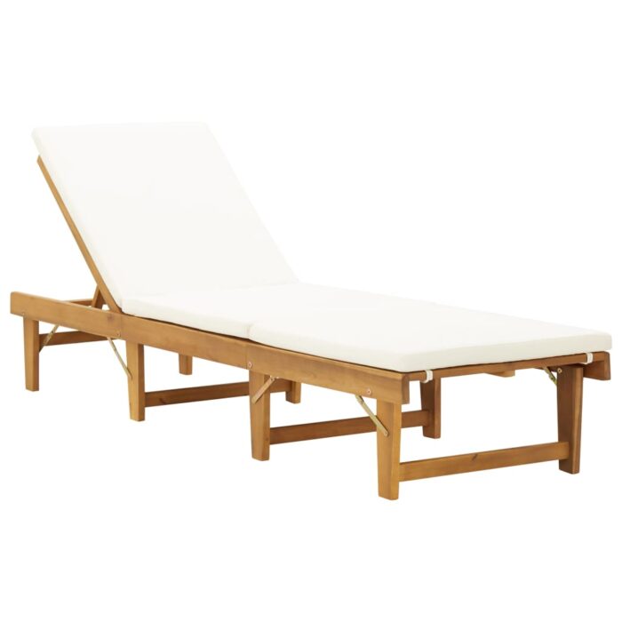VXL8719883732350_a_en_hd_1.jpg Chaise longue pliante avec coussin Bois d'acacia solide – Image 1