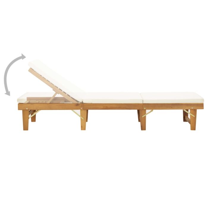 Chaise longue pliante avec coussin Bois d'acacia solide – Image 2
