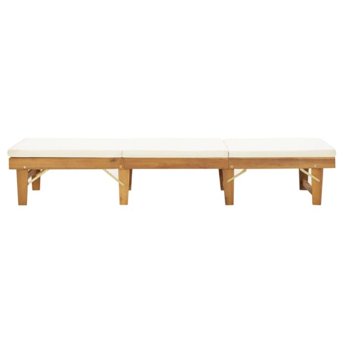 Chaise longue pliante avec coussin Bois d'acacia solide – Image 3