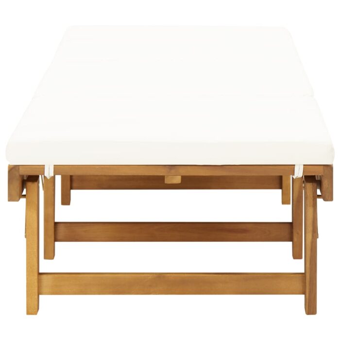Chaise longue pliante avec coussin Bois d'acacia solide – Image 4