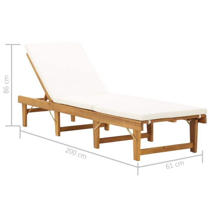 Chaise longue pliante avec coussin Bois d'acacia solide – Image 6