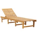 Chaise longue pliante avec coussin Bois d'acacia solide – Image 2