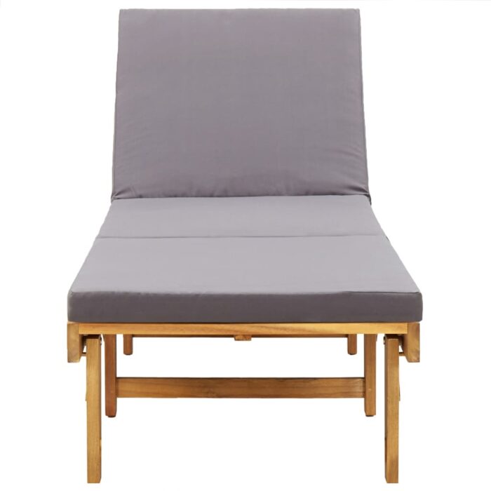 Chaise longue pliante avec coussin Bois d'acacia solide – Image 3