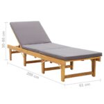 Chaise longue pliante avec coussin Bois d'acacia solide – Image 7