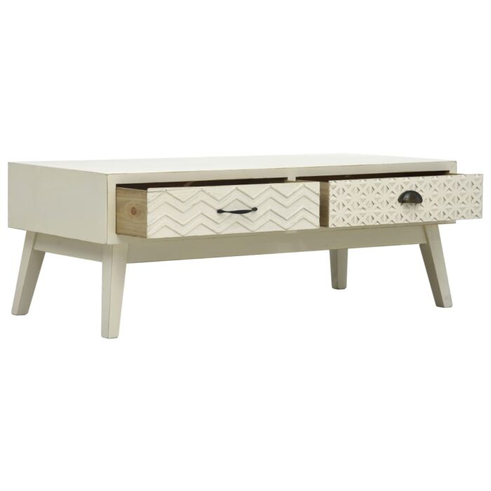 Table basse avec 2 tiroirs Gris sculpté 110x50x40 cm Bois – Image 2