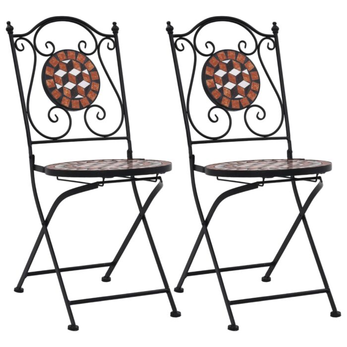 Chaises de bistrot mosaïque 2 pcs Marron Céramique – Image 1