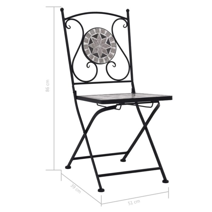 Chaises de bistrot mosaïque 2 pcs Gris – Image 10