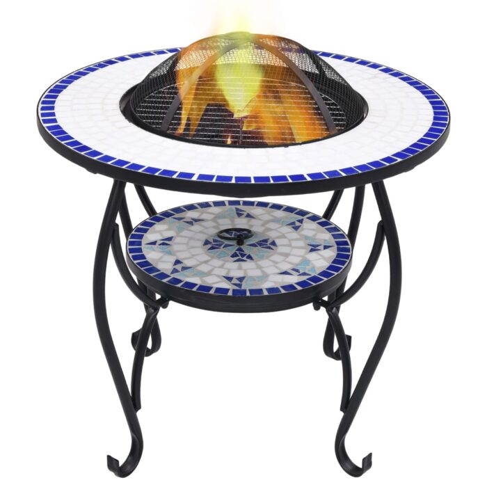 Table de foyer mosaïque Bleu et blanc 68 cm Céramique – Image 1
