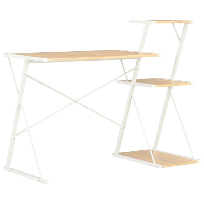 Bureau avec étagère Blanc et chêne 116x50x93 cm – Image 1