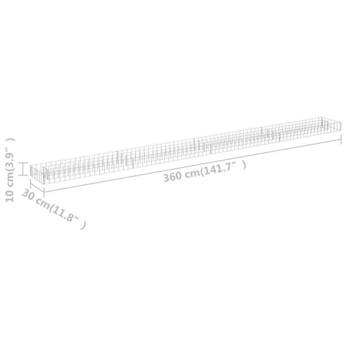 Lit surélevé à gabion Acier galvanisé 360x30x10 cm – Image 5