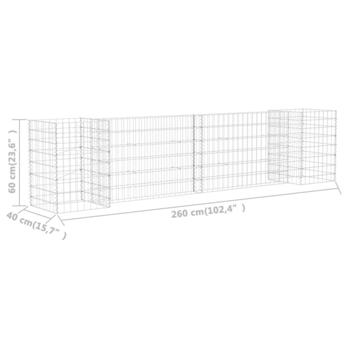 Jardinière à gabion en H Fil d'acier 260x40x60 cm – Image 4