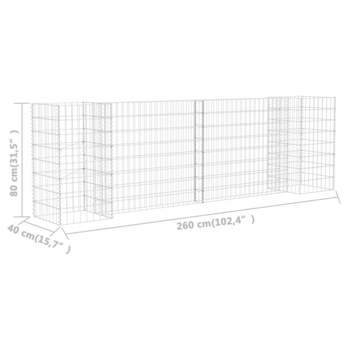 Jardinière à gabion en H Fil d'acier 260x40x80 cm – Image 4