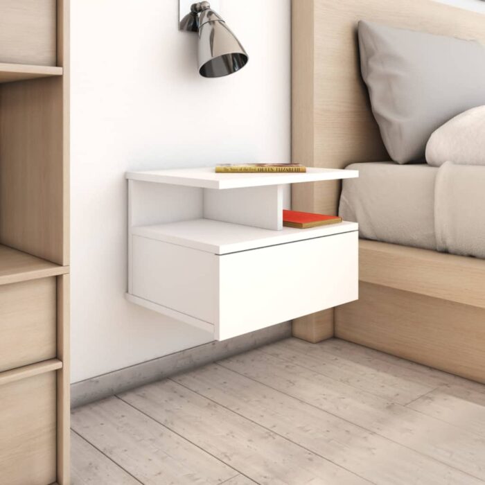 800406 Tables de chevet flottantes 2 pcs Blanc Bois ingénierie – Image 1