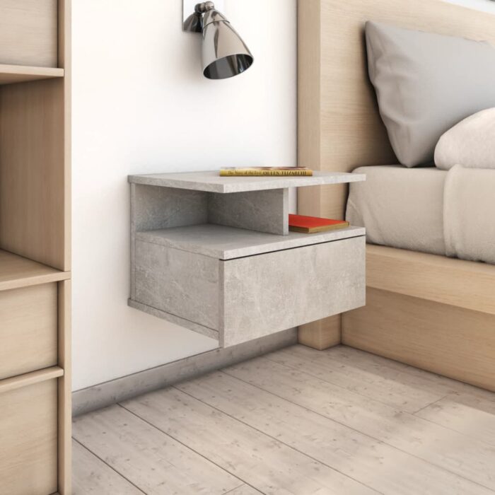 Tables de chevet flottantes 2 pcs Gris béton Bois d'ingénierie – Image 1