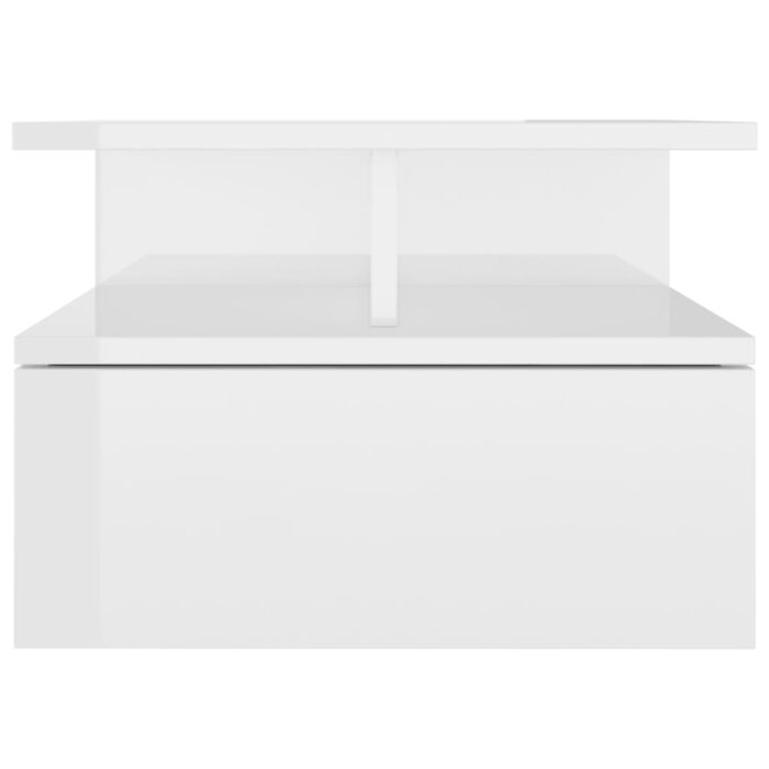 Tables de chevet flottantes 2pcs Blanc brillant Bois ingénierie – Image 2