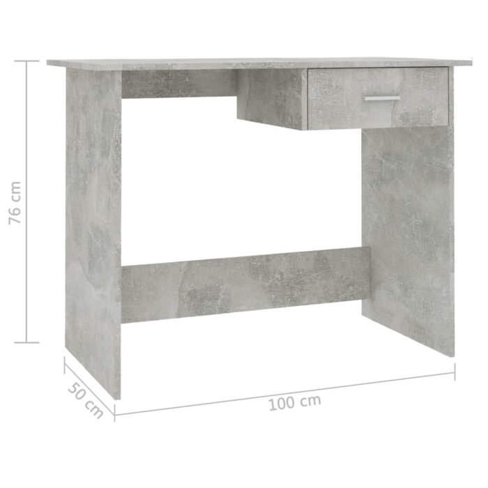 Bureau Gris béton 100x50x76 cm Bois d’ingénierie – Image 4