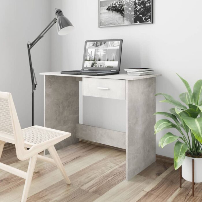Bureau Gris béton 100x50x76 cm Bois d’ingénierie – Image 1
