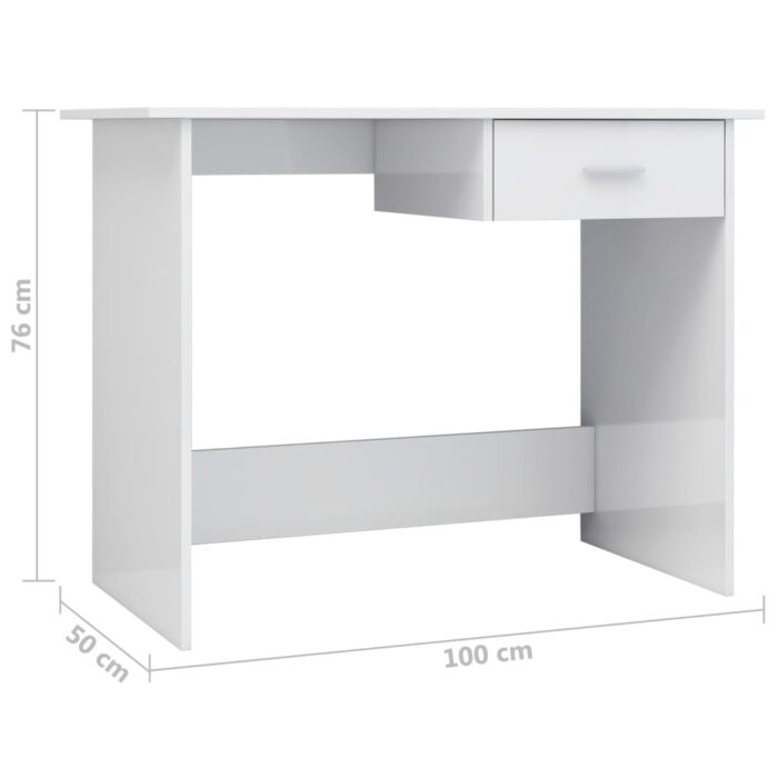 Bureau Blanc brillant 100x50x76 cm Bois d’ingénierie – Image 4