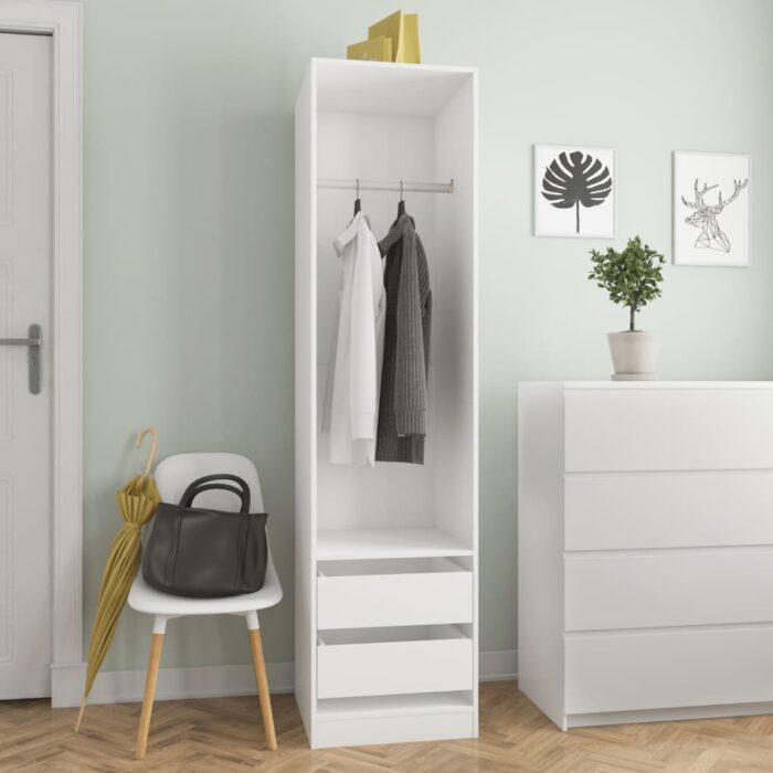 Garde-robe avec tiroirs Blanc 50x50x200 cm Bois d'ingénierie – Image 1
