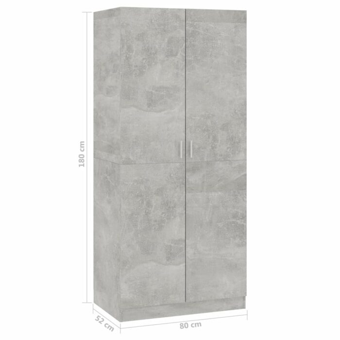 Garde-robe Gris béton 80x52x180 cm Bois d’ingénierie – Image 6