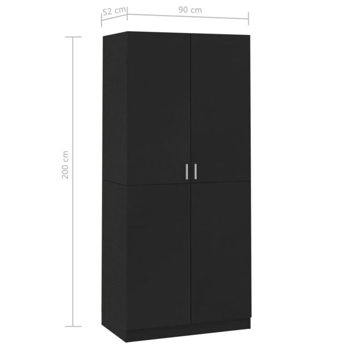 Garde-robe Noir 90x52x200 cm Bois d’ingénierie – Image 6