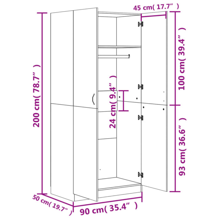 Garde-robe Chêne sonoma 90x52x200 cm Bois d’ingénierie – Image 7