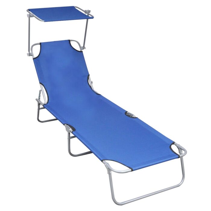 Chaise longue pliable avec auvent Bleu Aluminium – Image 1